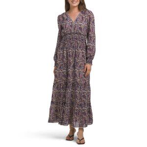 NEW MAX STUDIO LONDON cream Long Sleeve V-neck Maxi Dress